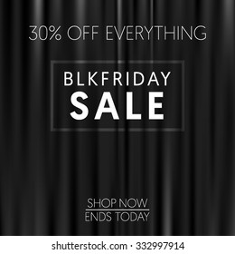Dark curtains background. Black friday banner. Vector illustration