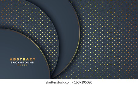 Dark Curved Layers with Gold Dots Background