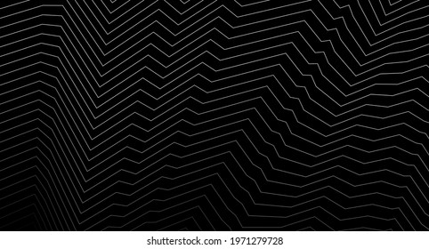Dunkel gekrümmte geometrische Linien, technologischer Hintergrund. Abstraktes monochromes minimales Vektordesign