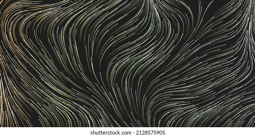 Dark Curving, Vertically Flowing Striped Lines Pattern - Modern Style Digitally Generated Abstract Background, Creative Design in Editable Vector Format