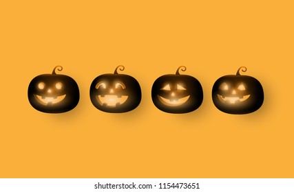 Dark Cute halloween pumpkins. Isolated on orange background. vector illustration.