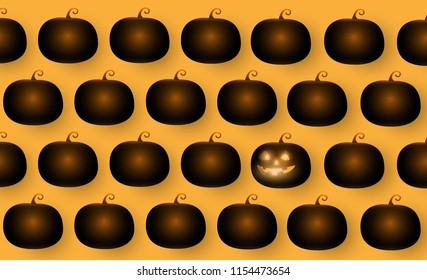 Dark Cute halloween pumpkins. Isolated on orange background. vector illustration.