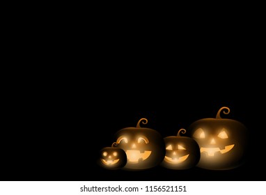 Dark Cute halloween pumpkins on black background. vector illustration. 
