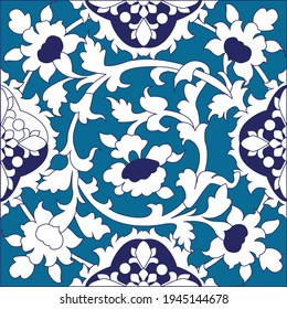 dark cyan, blue, white floral ceramic tile