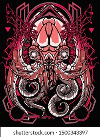 dark cybernectic octopus robot with sacred geometry tshirt design