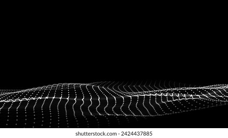 Dunkler Cyberspace im digitalen Hintergrund. Vektor-abstrakte Technologie schwarze Welle mit Bewegungspunkten und Linien. Verbindung Big Data. Futuristische Drahtmodell-Textur. Analysieren einer Netzwerkverbindung.