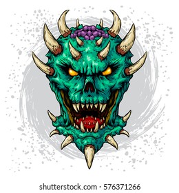 Dark Daemon color edition white background vector illustration. Ink line vector. Demon art illustration. T-shirt design illustration. Sticker design. Tattoo art illustration