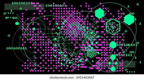 Dark damaged screen with glitch noise. Grunge abstract vector background.