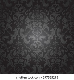 Dark Damask Seamless Royal Pattern. Vector Illustration.