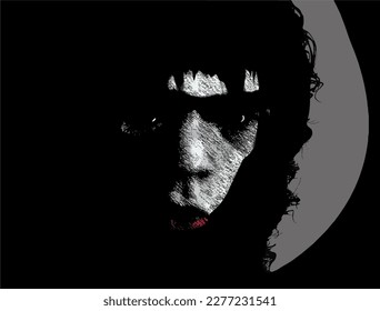 A dark dangerous looking young man with a unibrow has the appearance of a caveman or neanderthal man and is seen in this foreboding 3-d illustration.