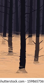 Dark, dead forest. Vector Illustration