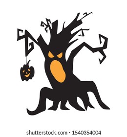 Dark dead tree with pumpkin silhouette, halloween vector illustration