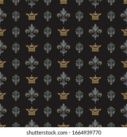 Dark decorative wallpaper in Royal style. Seamless pattern, wallpaper texture, vector image