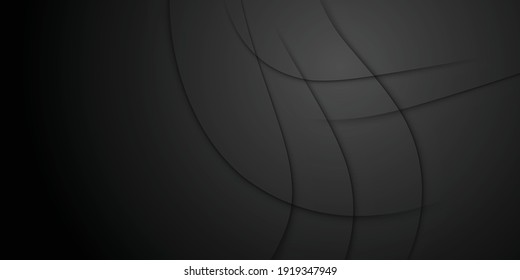 Dark deep black dynamic abstract vector background with wavy lines. Modern creative halftone premium gradient. 3d cover of business presentation banner for sale event night party. Soft shadow dots