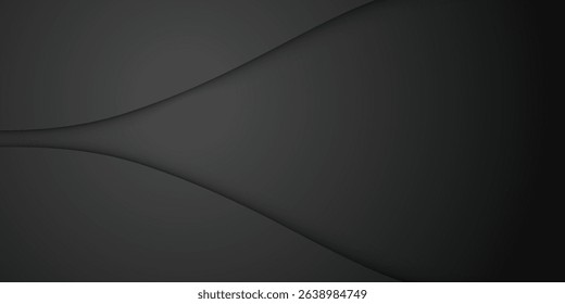 Dark deep black dynamic abstract vector background with wavy lines. Modern creative halftone premium gradient. 3d cover of business presentation banner for sale event night party. Soft shadow