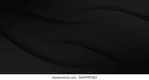 Dark deep black dynamic abstract vector background with wavy lines. eps 10
