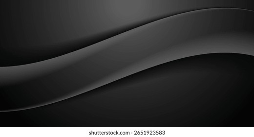 Dark deep black dynamic abstract vector background with wavy lines. Eps 10