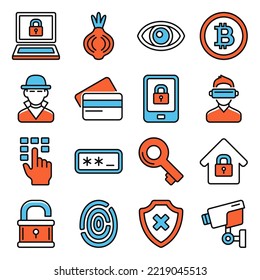Dark Deep Internet and Security Icons Set. Vector illustration