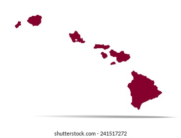 A dark deep red colored silhouette of the Hawaiian islands, isolated on a white background. Vector illustration for logo design, travel branding, branding for Hawaiian coffee or wine and merchandise.