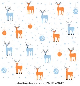 Dark deer pattern. Christmas and new year holiday background. Color seamless flat texture