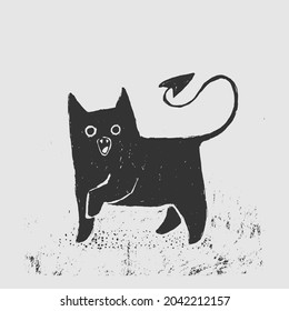 Dark demon cat, hand drawn illustration. 