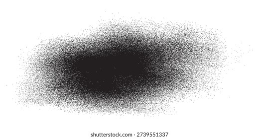 A dark, dense ink splatter with a diffused edge, creating a dynamic and abstract visual effect.