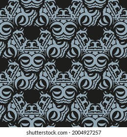 Dark dewy seamless pattern with blue vintage ornaments. Wallpaper in a vintage style template. Indian floral element. Ornament for wallpaper, fabric, packaging and paper.