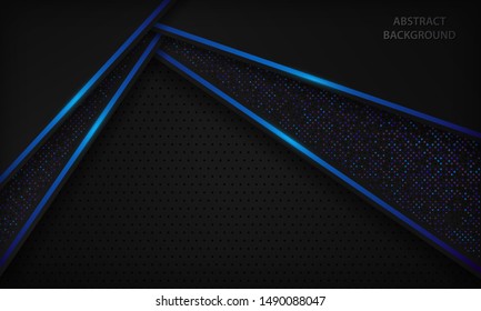 Dark diagonal abstract background with blue light lines and purple sparkle dots element. Modern futuristic technology black frame papercut design template for banner, card, corporate, flyer and cover.