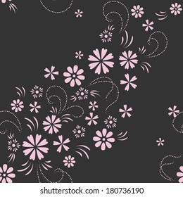 Dark diagonal seamless background with floral motifs 