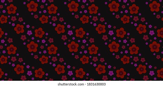 Patrón de flujo floral oscuro en diagonal. Repetir el patrón botánico abstracto. Ilustración vectorial.