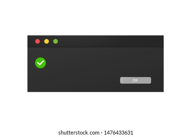 Dark dialogue box interface. System message popup in a night mode.