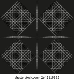 Dark diamond pattern. Symmetrical grid shape. Rhombus design vector. Abstract black background.