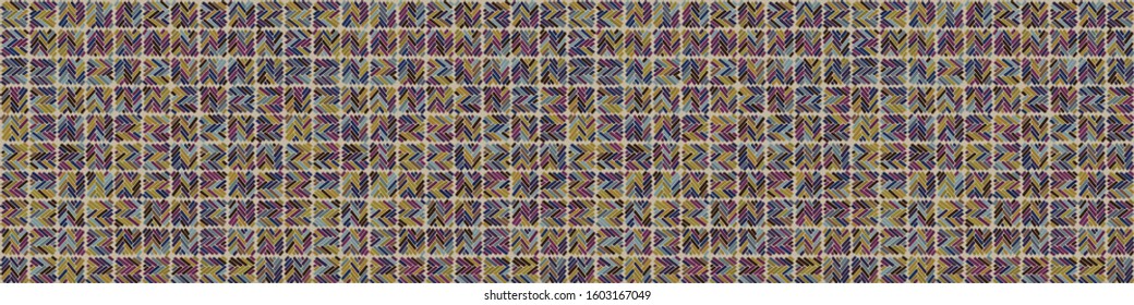 Dark doodle mosaic effect vector banner texture. Masculine geometric seamless border melange pattern. Hand drawn variegated irregular shapes background. Textured classic boho hipster ribbon trim.