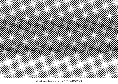 Dark dotted halftone with horizontal gradient. Black and white vector texture. Vintage effect graphic decor. Retro dotted overlay. Monochrome halftone background or foreground. Perforated surface