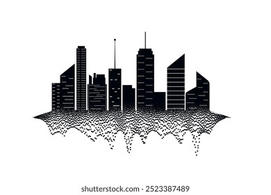 Vector de la silueta del centro de la metrópoli con puntos oscuros