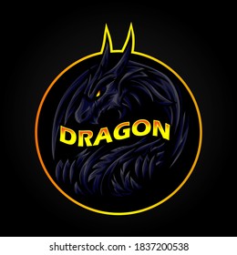 Dark dragon with golden eyes mascot logo illustration esports	