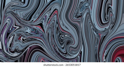 Redemoinhos abstratos escuros e dramáticos em preto, vermelho e azul de aço. Uma textura misteriosa e temperamental perfeita para desenhos nervosos e estética gótica.