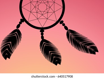 dark dreamcatcher on a sunset background illustration.
