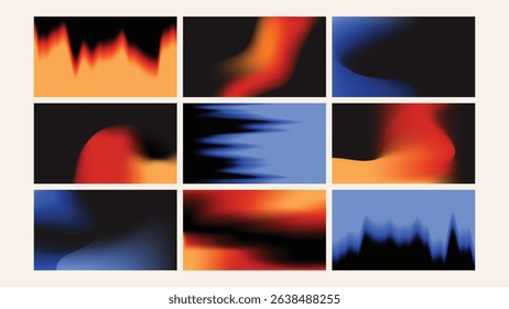 Dark and dynamic abstract design with glowing gradients in red, blue, and orange. Perfect for futuristic or edgy visual content.