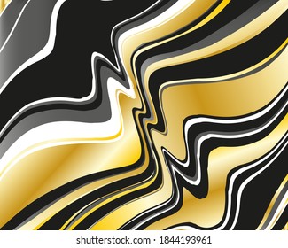 Dark dynamic background with black and golden wavy lines  Vector illustration