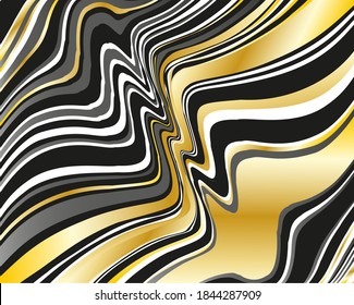 Dark dynamic background with black and golden wavy lines  Vector illustration