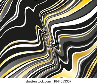 Dark dynamic background with black and golden wavy lines  Vector illustration