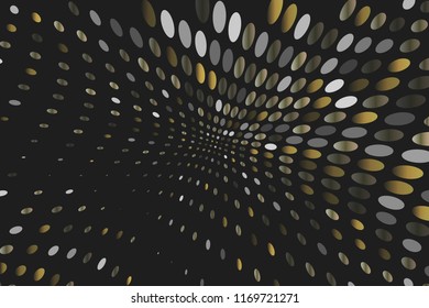 Dark dynamic background with swirling dots, ovals like confetti. Vector illustration. Modern, minimalist style. Pop art.