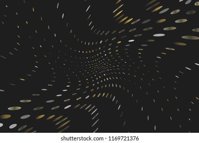 Dark dynamic background with swirling dots, ovals like confetti. Vector illustration. Modern, minimalist style. Pop art.