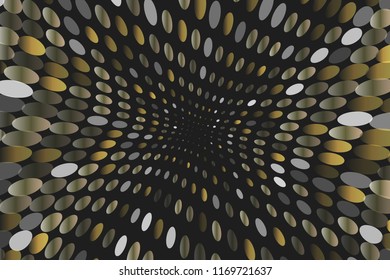 Dark dynamic background with swirling dots, ovals like confetti. Vector illustration. Modern, minimalist style. Pop art.