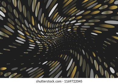 Dark dynamic background with swirling dots, ovals like confetti. Vector illustration. Modern, minimalist style. Pop art.