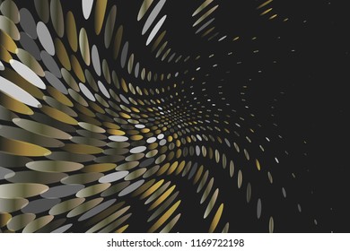Dark dynamic background with swirling dots, ovals like confetti. Vector illustration. Modern, minimalist style. Pop art.