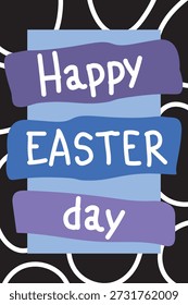 Dark Easter Greeting Card Design with Hand Drawn Typography and Decorative Shapes Flat Vector Illustration