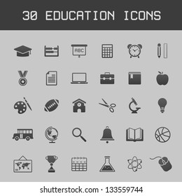 Dark education icon set on grey background vector illustration