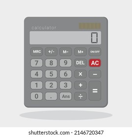 Dark electronic calculator in flat style. Pocket calculators for finance, business, math, and education, Digital keypad math device, vector illustration.